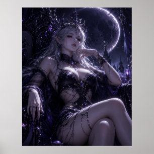 Mondbeschienene Elfenkönigin Dark Fantasy Portrait Poster