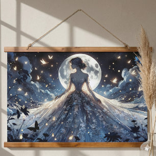 Mondbeschienene Feenprinzessin Himmelsgewand Wandteppich Mit Holzrahmen