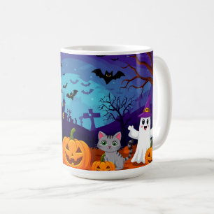 Mondbeschienene Halloween-Szene und Kürbisse 🏚️ Kaffeetasse