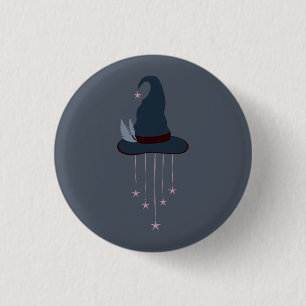 Mondbeschienene Hexen-Halloween-Magie-Hut Button