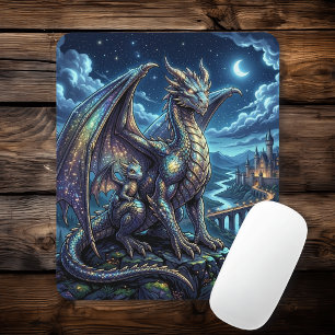 Mondbeschienene himmlische Drachen und Schloss Mousepad