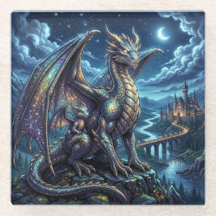 Mondbeschienene himmlische Vater-und-Sohn-Drachen Glasuntersetzer