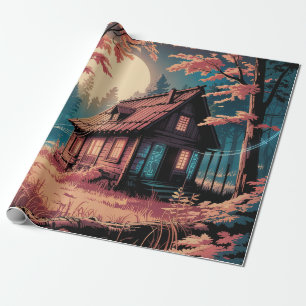 Mondbeschienene Hütte Japanischer Wald Kunst (2) Geschenkpapier