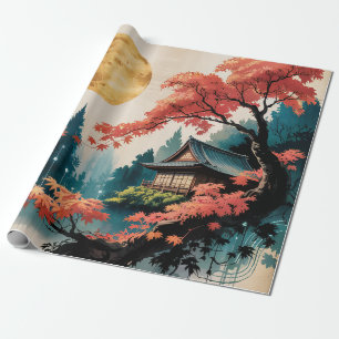 Mondbeschienene Hütte Japanischer Wald Kunst (4) Geschenkpapier