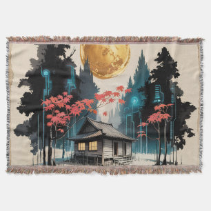 Mondbeschienene Hütte Japanischer Wald Kunst (9) Decke
