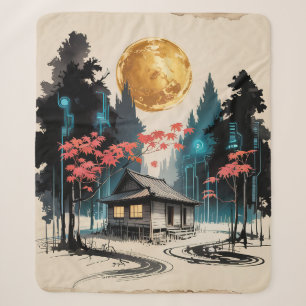 Mondbeschienene Hütte Japanischer Wald Kunst (9) Sherpadecke