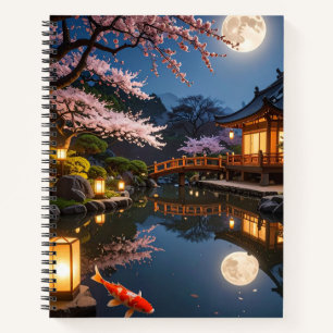 Mondbeschienene Japanische Garten-Spiralnotizbuch Notizbuch