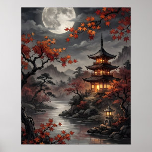 Mondbeschienene japanische Sakura Poster