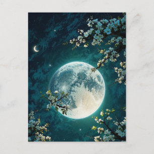 Mondbeschienene Kirschblüten-Fantasie-Postkarte Postkarte
