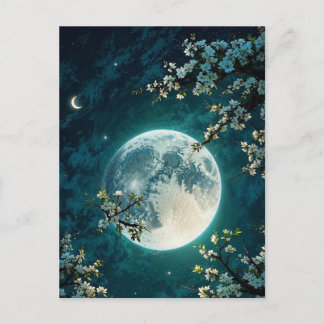 Mondbeschienene Kirschblüten-Fantasie-Postkarte | Postkarte