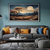 Mondbeschienene Landschaft Goldene Bäume Berge
