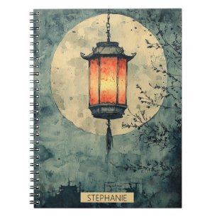 Mondbeschienene Laterne Sumi-E Aquarell (1) Notizblock