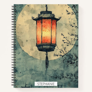 Mondbeschienene Laterne Sumi-E Aquarell Notizbuch