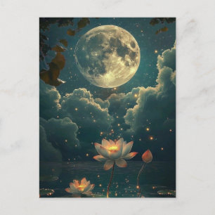 Mondbeschienene Lotus-Teich-Fantasie-Postkarte V Postkarte
