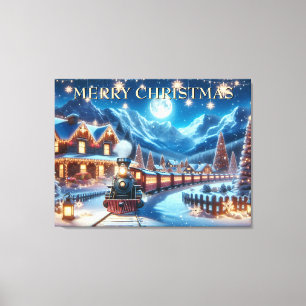 Mondbeschienene magische winterliche Weihnachtszug Leinwanddruck
