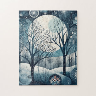 Mondbeschienene nordische Wald-Winternacht