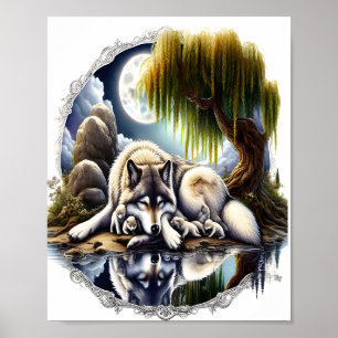 Mondbeschienene Ruhe Ein schlummernder Wolf 8x10 Poster