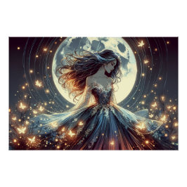 Mondbeschienene Schmetterlingsverzauberin Fantasy Poster
