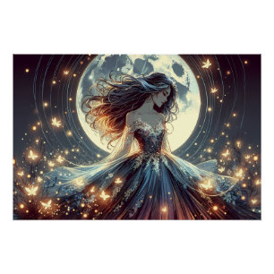 Mondbeschienene Schmetterlingsverzauberin Fantasy Poster