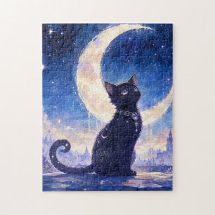 Mondbeschienene schwarze Katzenpuzzle