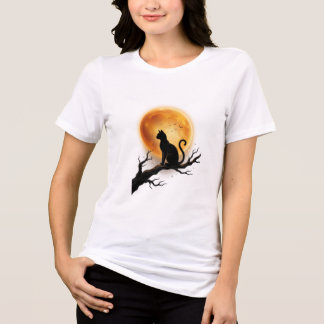 Mondbeschienene schwarze Katzensilhouette elegante Tri-Blend Shirt