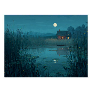 Mondbeschienene Seelenruhe-Kabinettkunst am See Poster