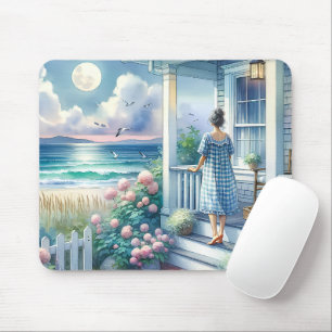 Mondbeschienene Veranda am Meer Mousepad
