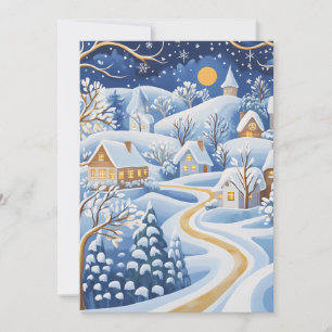 Mondbeschienene Winterdorf-Weihnachtskarte Feiertagskarte