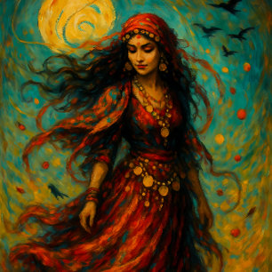 Mondbeschienene Zigeunerin Mystische Frau Dekorati Seidenpapier