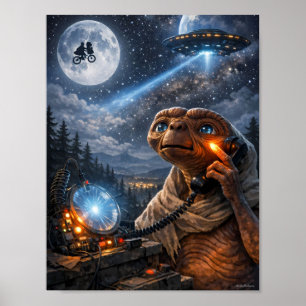 Mondbeschienener Alien-Anruf-Sci-Fi-TraumplakatMon Poster