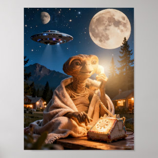 Mondbeschienener Außerirdischer beim Anruf zu Haus Poster