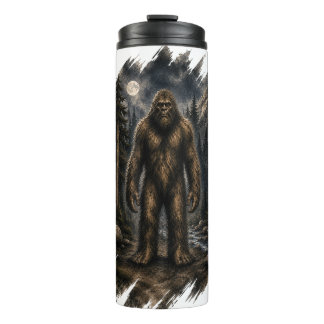 Mondbeschienener Bigfoot in Aquarell-Wald-Kryptid- Thermosbecher