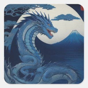 Mondbeschienener Drache von Fuji Quadratischer Auf Aufkleber