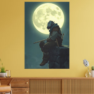 Mondbeschienener Halb-Ork-Bard-Fantasy-Leinwanddru Leinwanddruck
