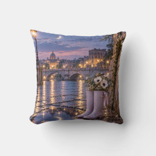 Mondbeschienener Kanal Lavendelregenstiefel Floral Kissen