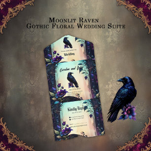 Mondbeschienener Rabe Gothic Floral Hochzeitssu All In One Einladung