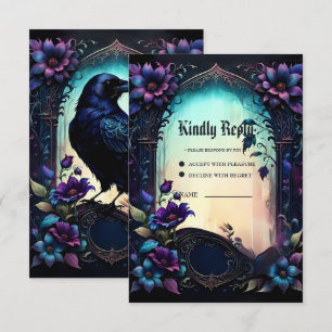 Mondbeschienener Rabe Gothic Floral Hochzeitssu RSVP Karte