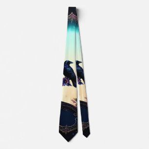 Mondbeschienener Rabe   Gothic Floral Hochzeitssui Krawatte