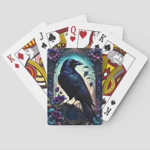 Mondbeschienener Rabe   Gothic Floral Hochzeitssui Spielkarten