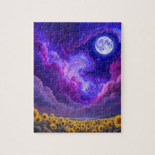 Mondbeschienener Sonnenblumen-Himmel-Puzzle