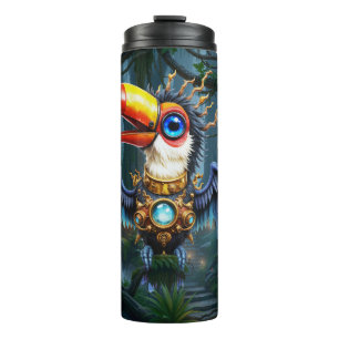 Mondbeschienener Steampunk-Tukan.  Thermosbecher
