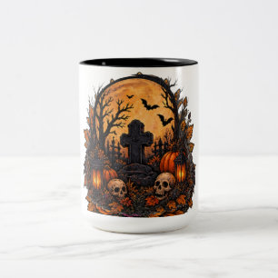 Mondbeschienener verlassener Friedhof Gothic Hallo Zweifarbige Tasse
