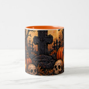 Mondbeschienener verlassener Friedhof Gothic Hallo Zweifarbige Tasse