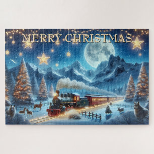 Mondbeschienener Weihnachtszug mit Waldtieren