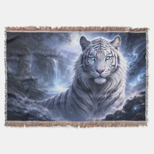 Mondbeschienener Weißer Tiger-Wächter – Blauer Fan Decke