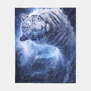 Mondbeschienener Weißer-Tiger-Wächter – Blauer Fan Fleecedecke