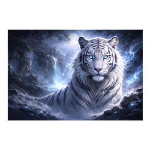 Mondbeschienener Weißer Tiger-Wächter – Blauer Fan Fotodruck