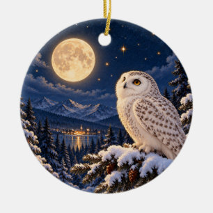 Mondbeschienener Winter-Eulen-Keramik-Kreisschmuck Keramik Ornament
