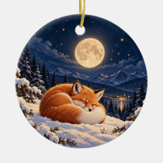 Mondbeschienener Winterfuchs-Keramik-Kreisschmuck Keramik Ornament