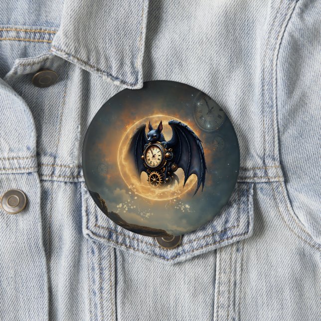 Mondbeschienener Zeitwächter – Steampunk-Fledermau Button (Beispiel)